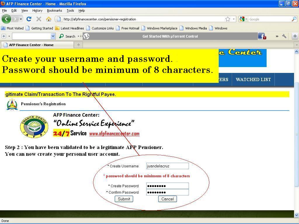 AFP Finance Center Online pay/pension slip viewing